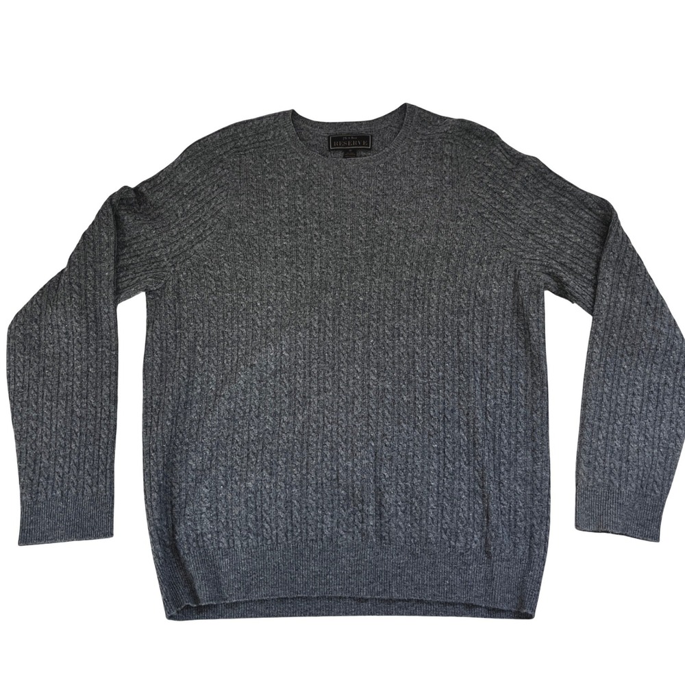 JOS A BANK RESERVE Mens Wool Cashmere Cable Knit Sweater Gray Size M‎ Old Money